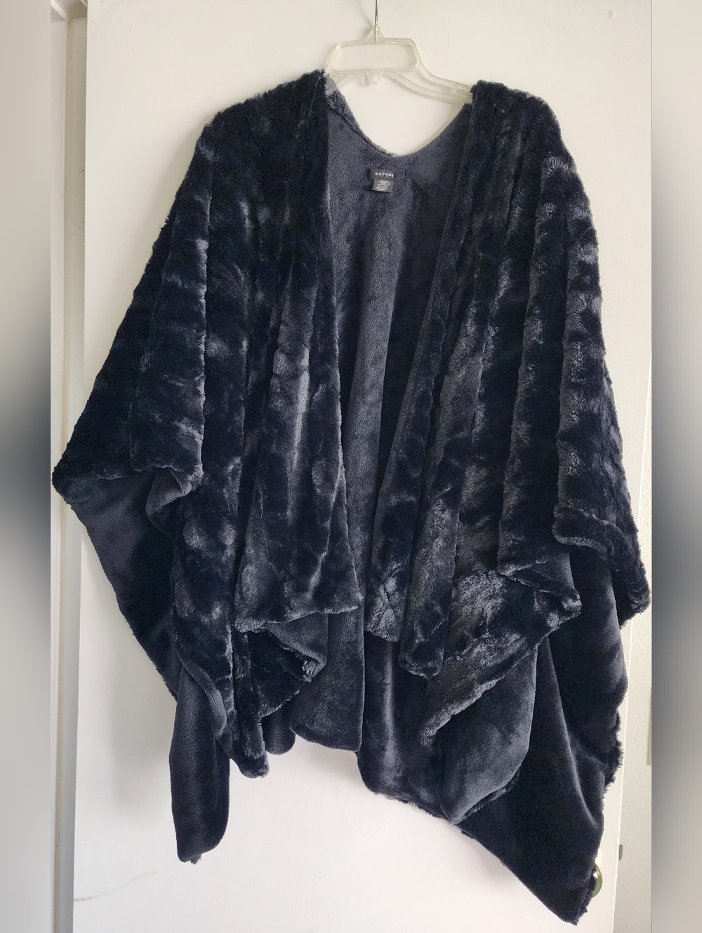 NATORI | Astrakhan Black Faux-Fur Shawl Cape | One Size